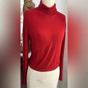 REORIA Women’s 2X Red Ribbed Turtleneck Top – Long Sleeve Stretch Knit (NWT)